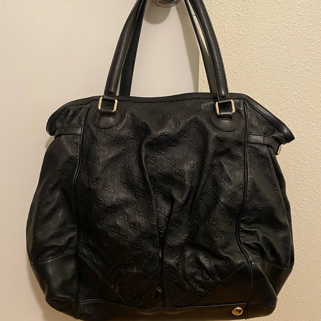 Rare Gucci Black Leather Tote Bag  Handkerchief Authentic
